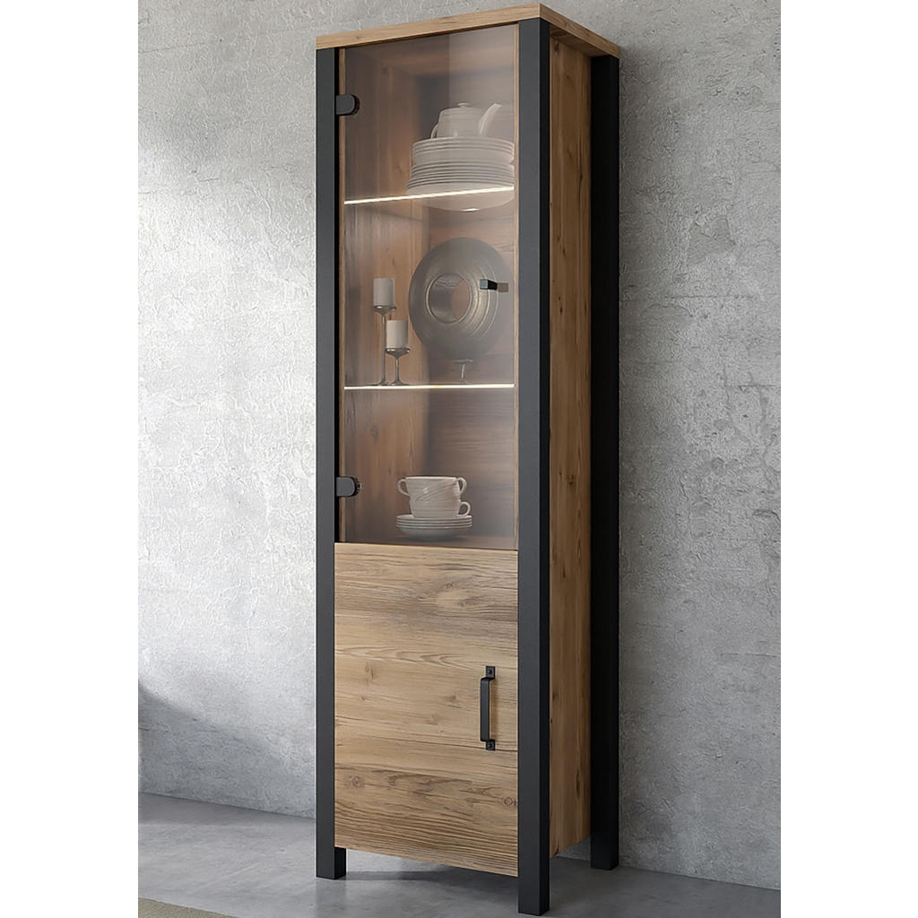 Thumbnail - Masseno Vitrine, Braun, Holzwerkstoff, 56x191x43 cm, Wohnzimmer, Wohnwände, Vitrinenschränke