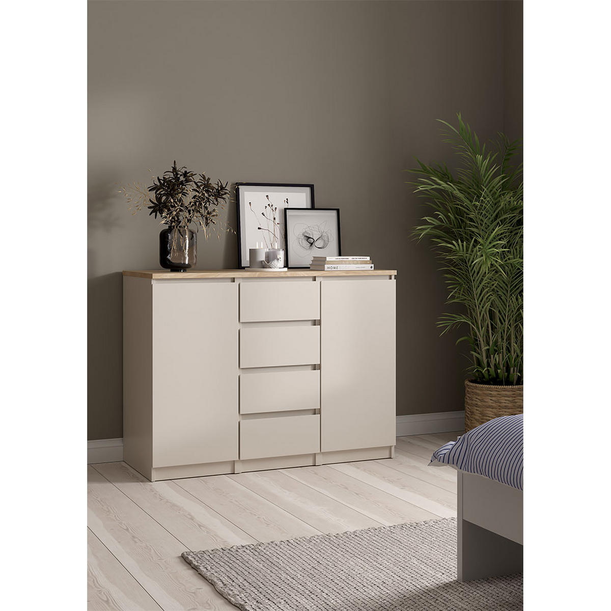 SIDEBOARD, Naia, Eiche, Holzwerkstoff, 121 x 50 x 91 cm - Eichefarben, Holzwerkstoff (121/91/50cm) - ebuy24