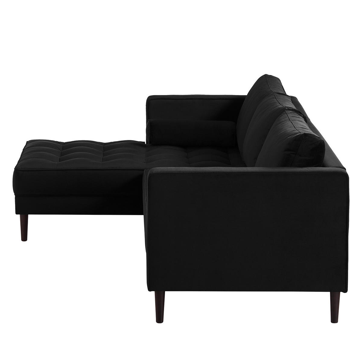 ECKSOFA - Samt - Dunkelbraun/Schwarz, Birkenholz/Textil (201/155cm) - home24
