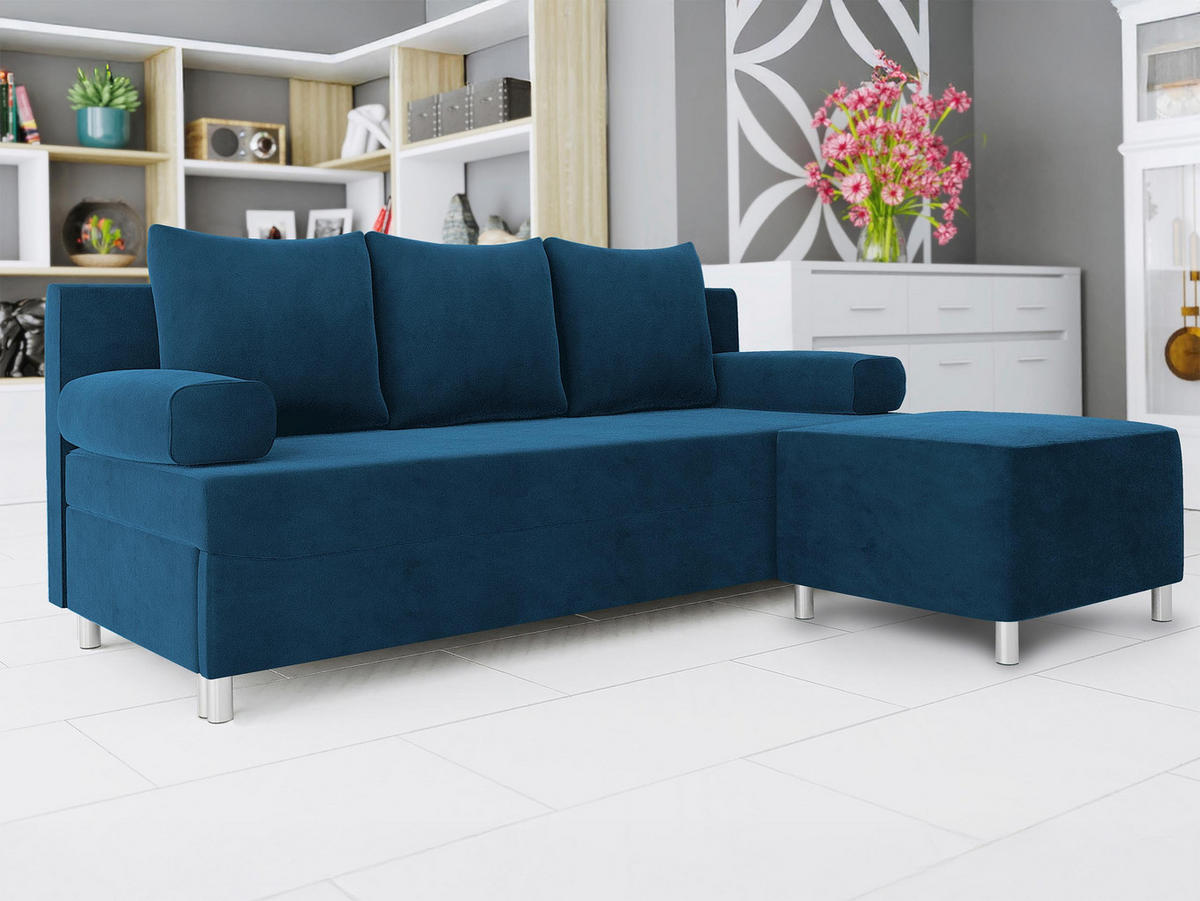 SCHLAFSOFA Dover mit Polsterhocker - Chromfarben/Blau, Holz/Kunststoff (192/80cm) - MIRJAN24