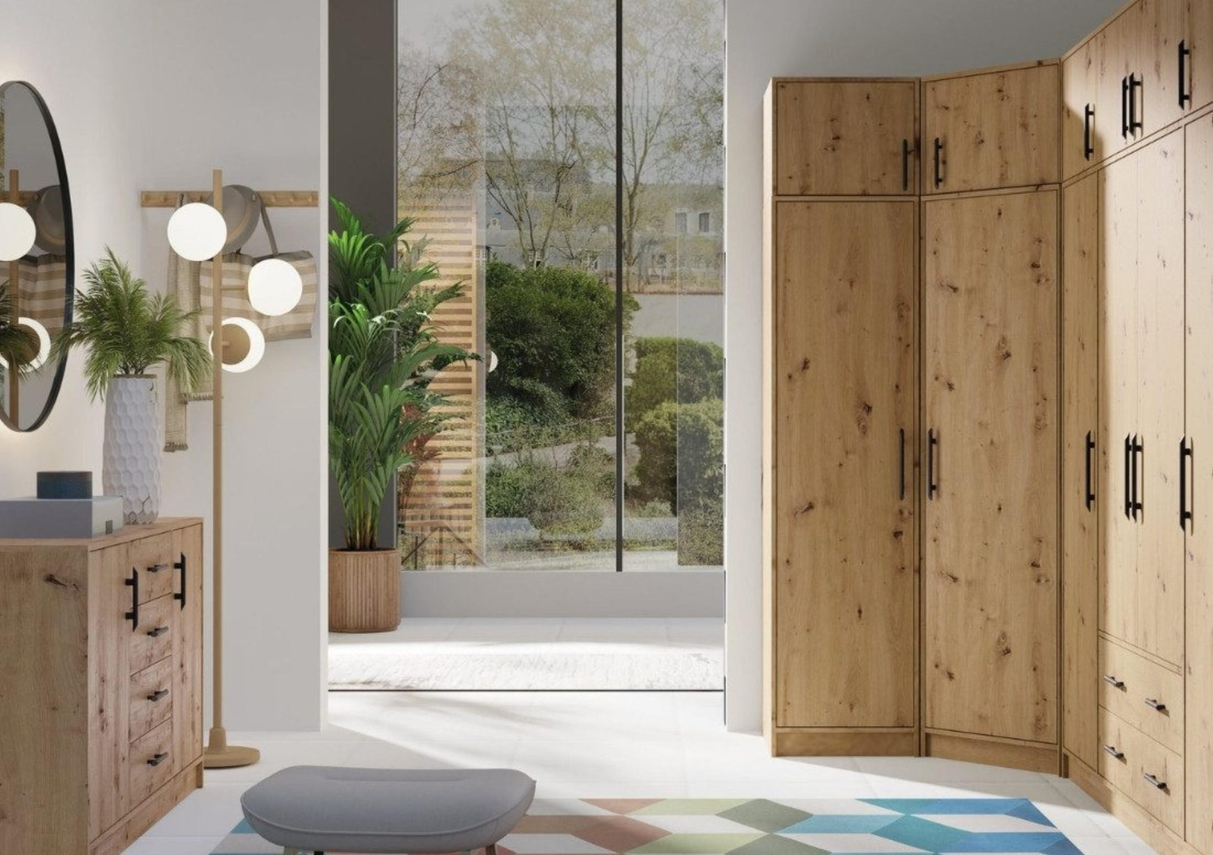 ECKKLEIDERSCHRANK KLEIDERSCHRANK SAM SR4 95 / 190 / 95 cm Eiche Artisan - Eiche Artisan, Holzwerkstoff (95/190/95cm) - Deine Möbel 24