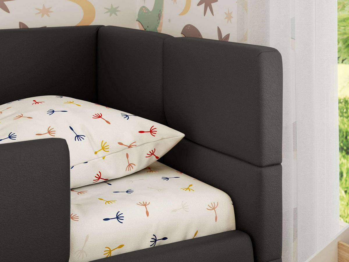 DĚTSKÁ POSTEL ARVO ALTA 90/200 - Tmavě zelená Ekokůže - Pravá - tmavě zelená, textil (90/200cm) - MKS