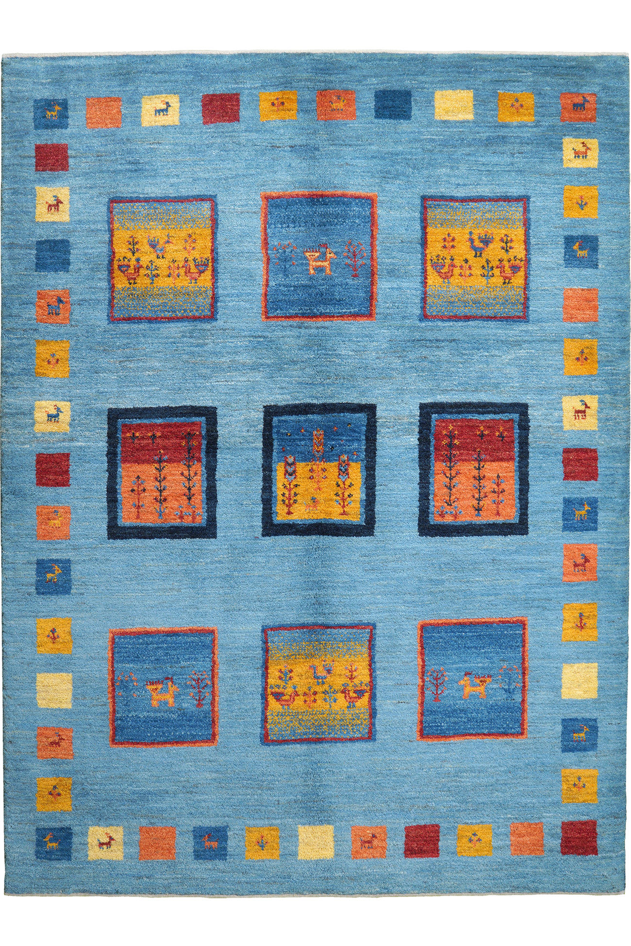 TEPPICH Rizbaf Blau 204/150 cm Schurwolle - Blau, Textil (150/204cm) - Looma