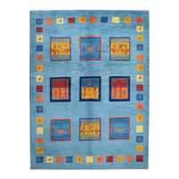 TEPPICH Rizbaf Blau 204/150 cm Schurwolle - Blau, Textil (150/204cm) - Looma