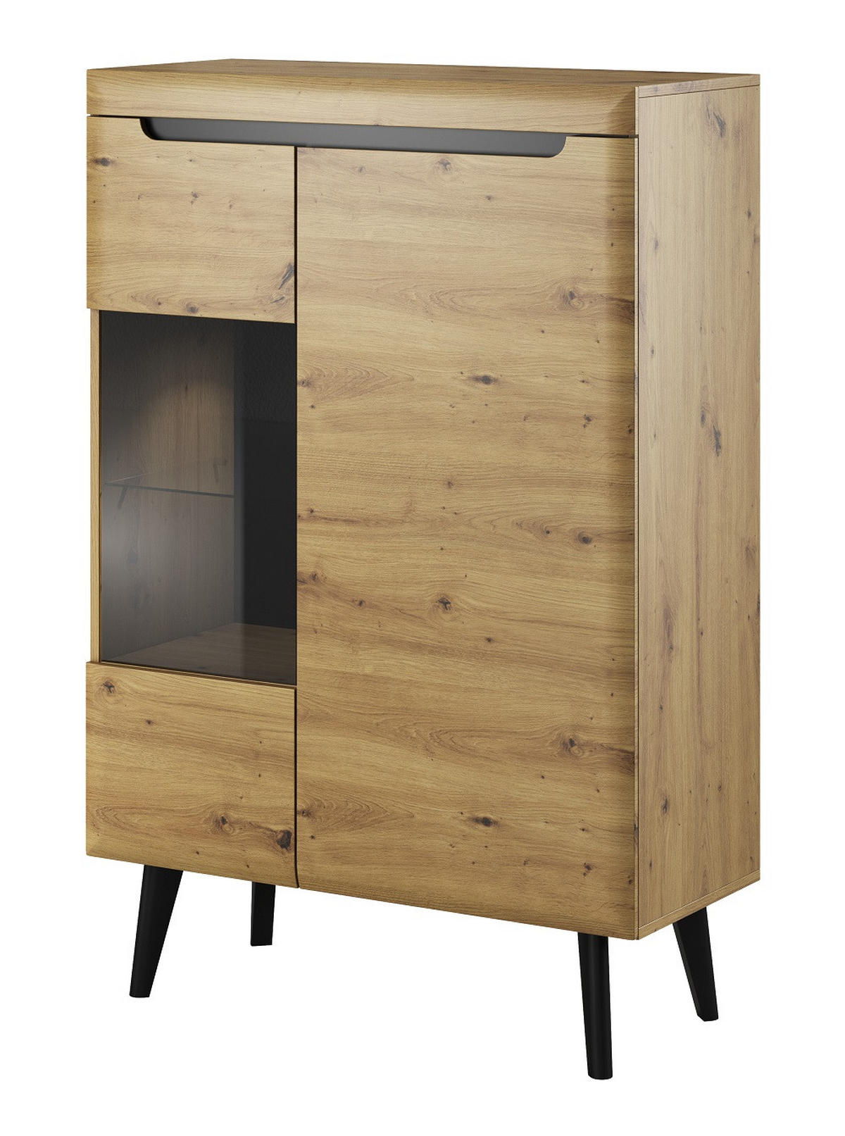 WOHNWAND Schwarz Nordan Eiche Artisan LED - Multicolor, Holzwerkstoff (305/197/40cm) - Sepro Meble