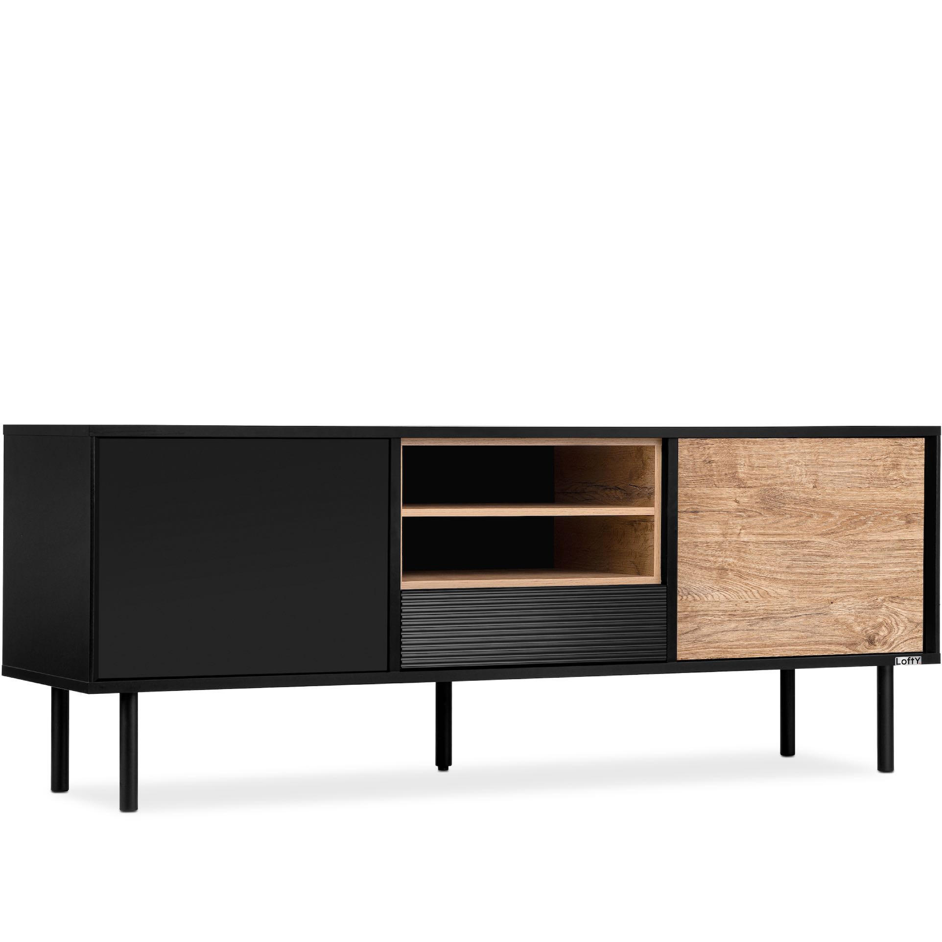 TV-SCHRANK LOFTY Loft-Stil, schwarz - Eichefarben/Schwarz, Holzwerkstoff (152/59/41cm) - KONSIMO®