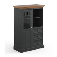 VITRINE Belluno Elegante Kiefer gebeizt, Eichefarben / basaltgrau (RAL7012) lackiert 89 / 44 / 130cm - Grau/Kieferfarben, Holz/Metall (89/130/44cm) - Feldmann-Wohnen