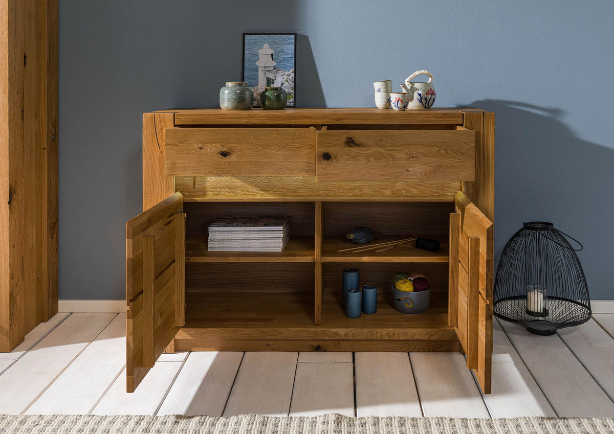 SIDEBOARD Wildeiche 123x40x85 braun geölt KENT #330 - Braun, Holz (123/85/40cm) - Massivmoebel24