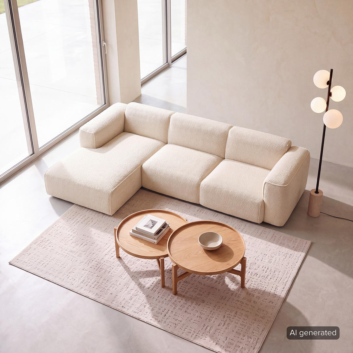 3-SITZER ECKSOFA mit Longchair - Beige/Schwarz, Kunststoff/Textil (284/173cm) - home24