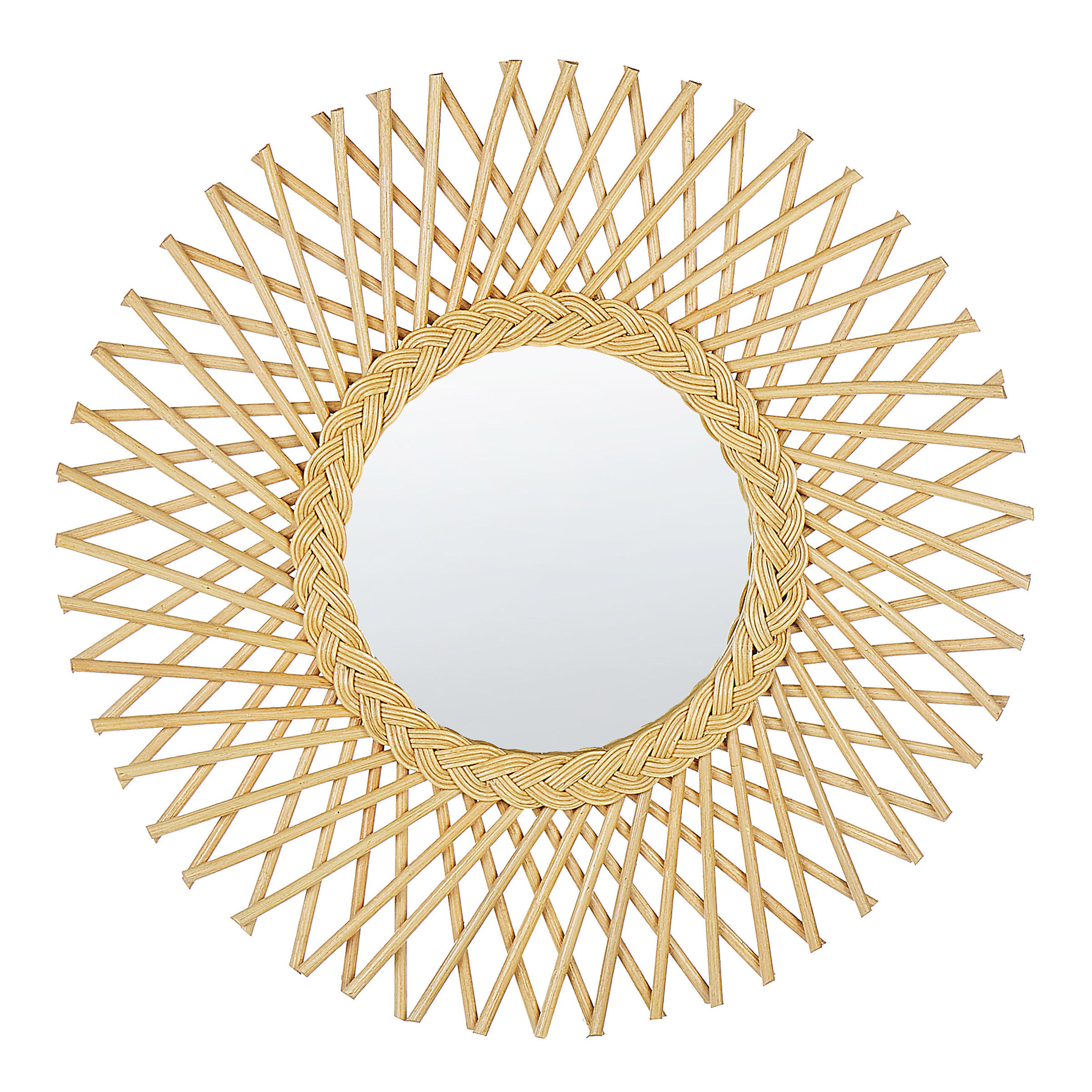 WANDSPIEGEL Rattan natürlich Sonnenform 60 cm Tagolu - Beige/Naturfarben, Naturmaterialen (60/60/1cm) - Beliani