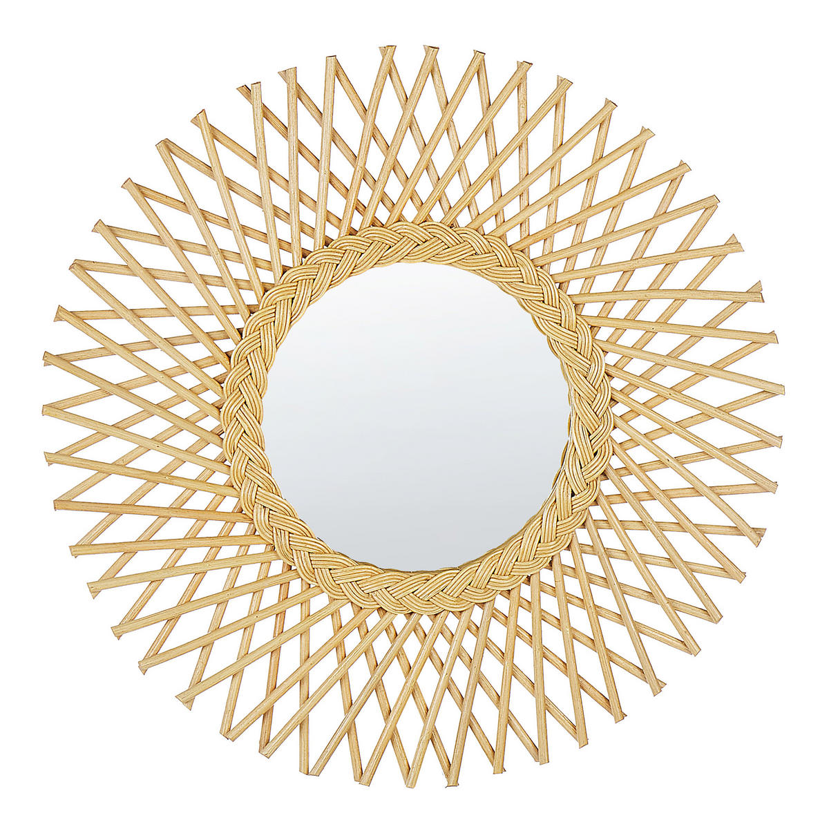 WANDSPIEGEL Rattan natürlich Sonnenform 60 cm Tagolu - Beige/Naturfarben, Naturmaterialien (60/60/1cm) - Beliani