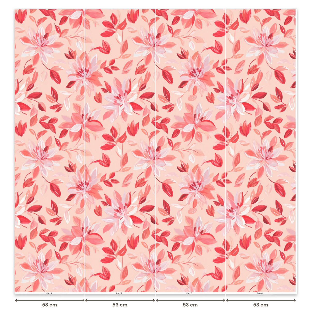 TAPETE - Botanisch - Blumen - Rot - 200x200 cm - Koralle, Papier (200/200cm) - OnlyWow
