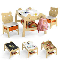 KINDERTISCH mit stuhl natur(3-tlg) - Naturfarben, Holzwerkstoff (70/50/60.5cm) - COSTWAY