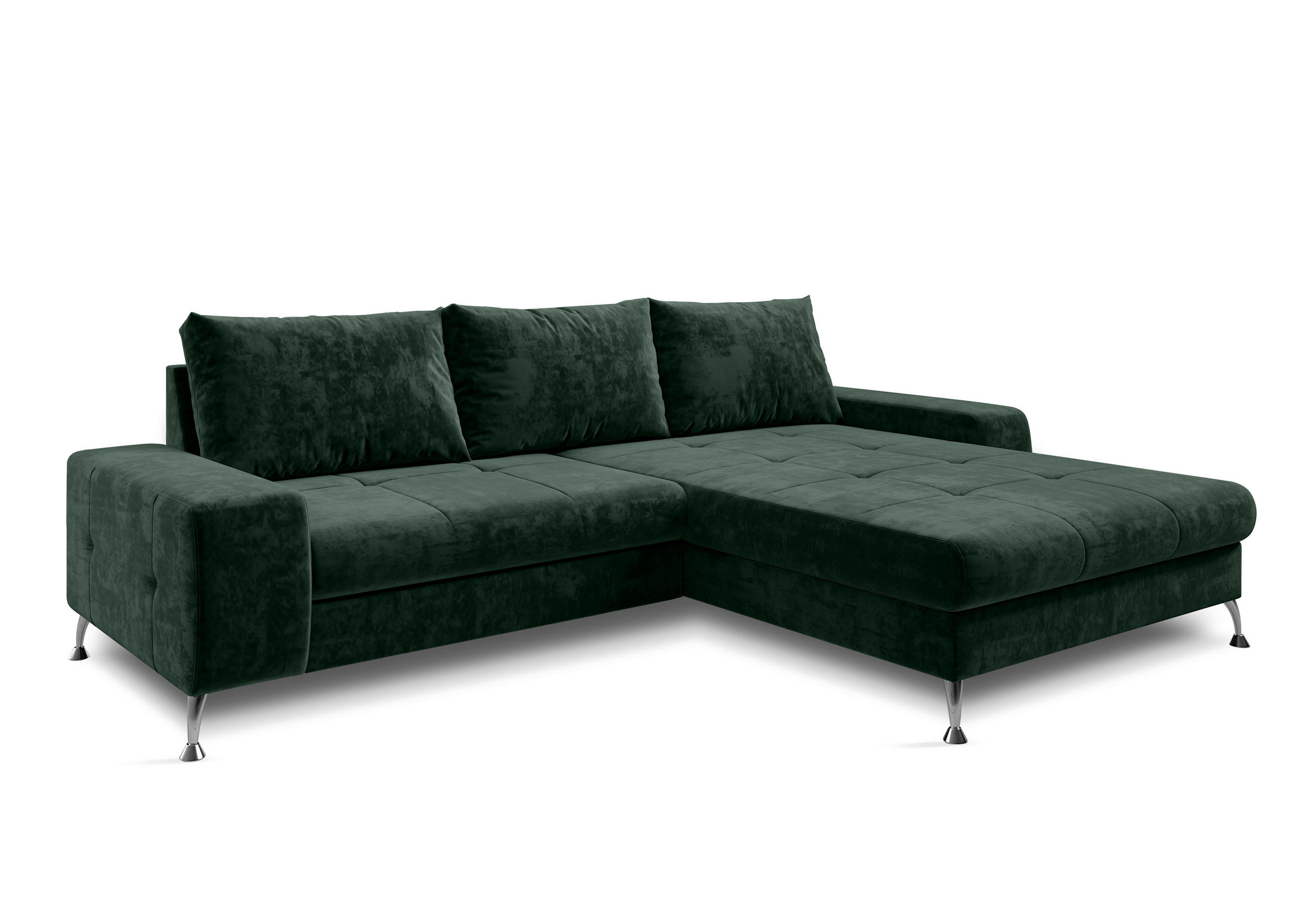 ECKSOFA L Form Artemia Grün Samt 275/210/81 cm – modernes Sofa fürs Wohnzimmer R - Silberfarben/Grün, Textil/Metall (275/210cm) - AX Living