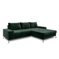 ECKSOFA L Form Artemia Grün Samt 275/192/81 cm – modernes Sofa fürs Wohnzimmer R - Silberfarben/Grün, Textil/Metall (275/192cm) - AX Living
