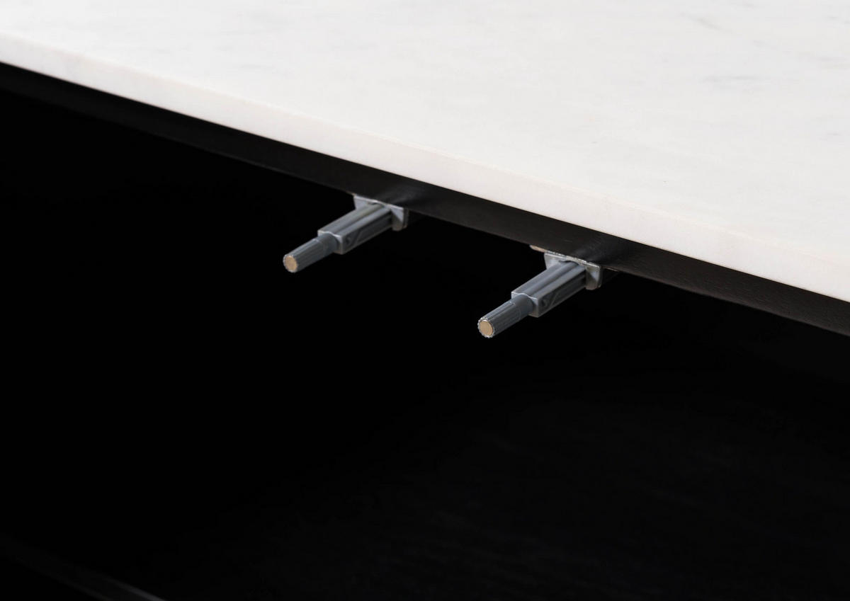 SIDEBOARD Mango 180x40x76 schwarz lackiert / Marmor weiß BARCELONA #101 - Schwarz, Holz (180/76/40cm) - Massivmoebel24