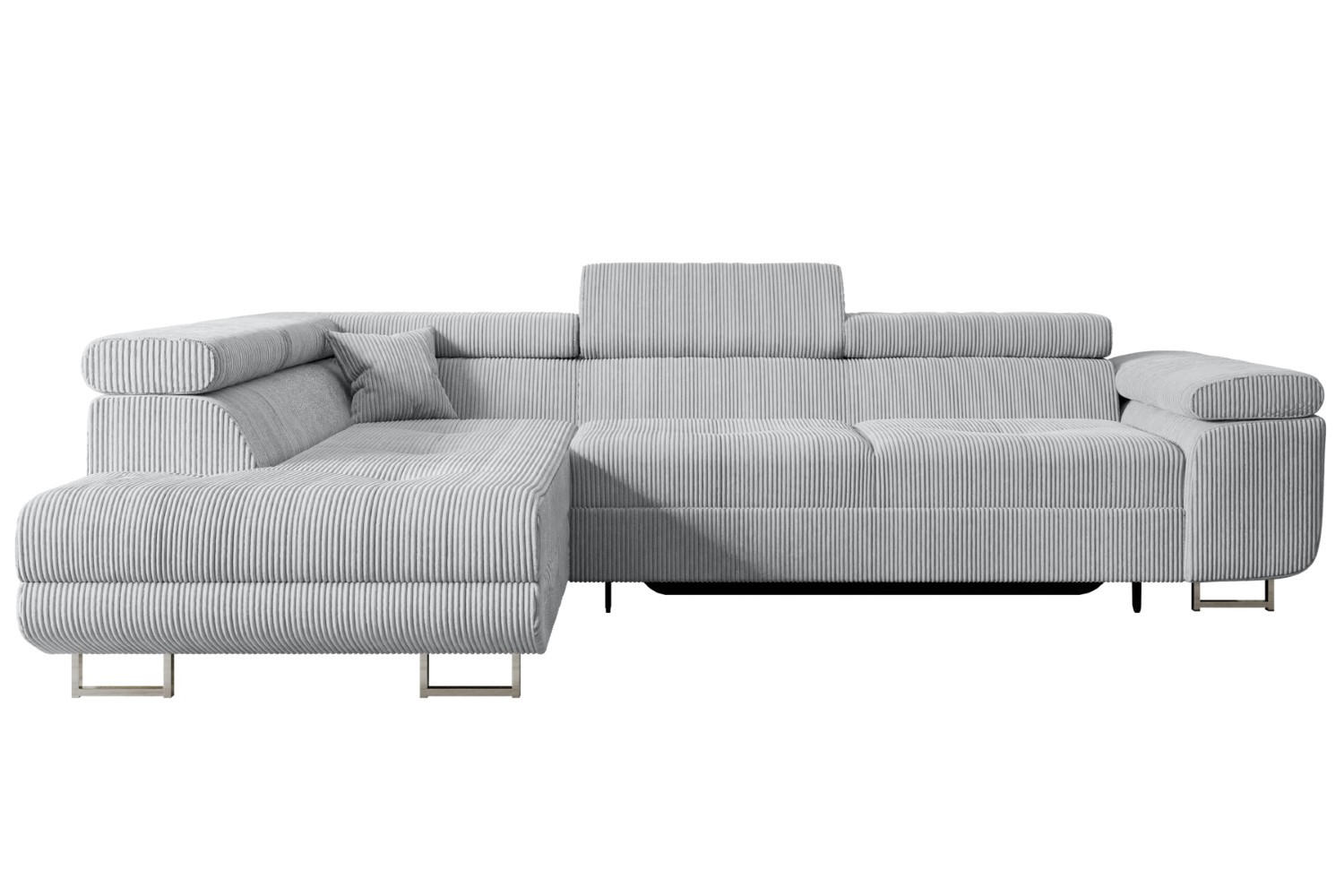 ECKSOFA mit Schlaffunktion und Bettkasten GUSA-L 272x202x107 cm Grau Cord - Silberfarben/Grau, Holzwerkstoff/Textil (202/272cm) - ALTDECOR