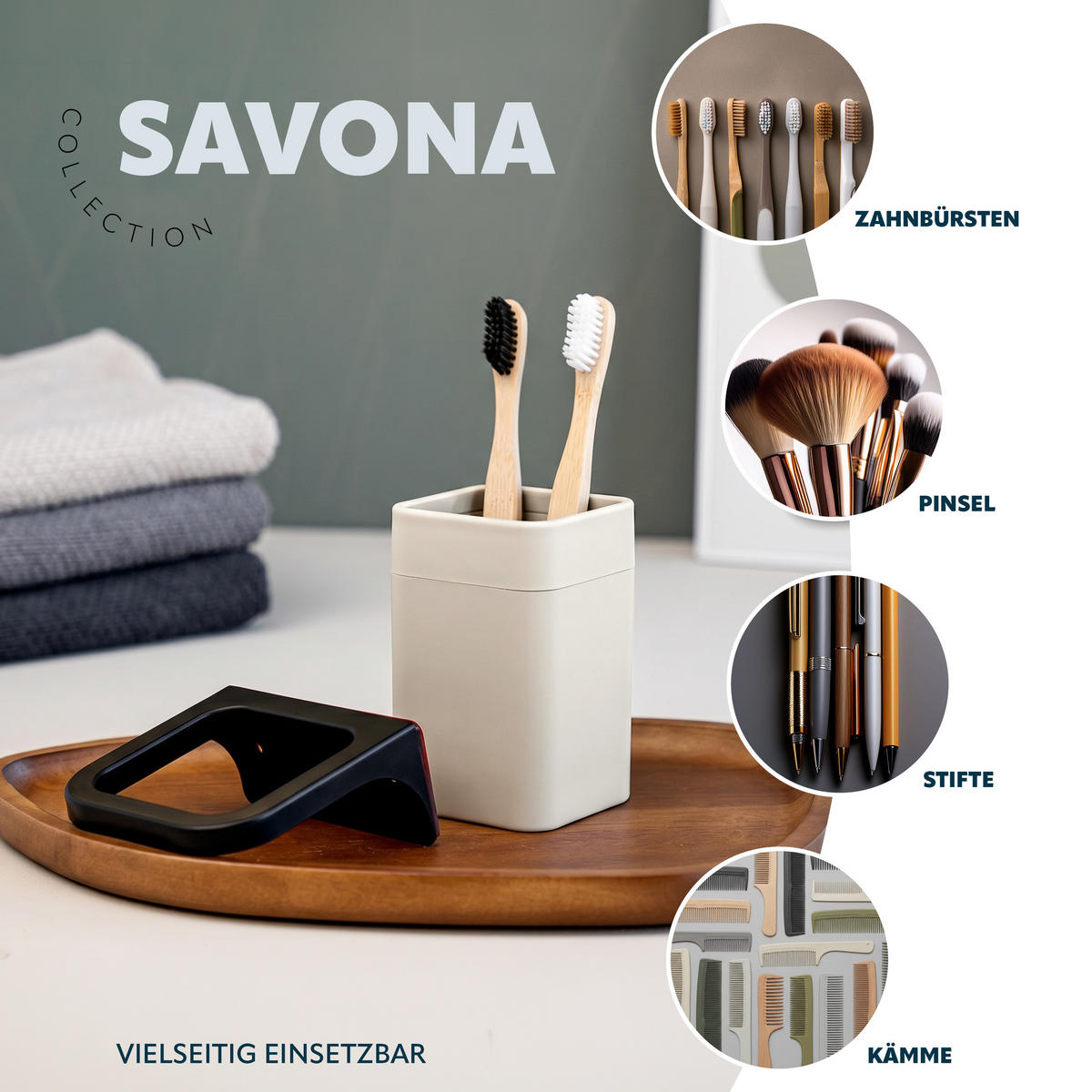 ZAHNPUTZBECHER SAVONA Softtouch, beige, eckig - Beige, Kunststoff (9/10.5/9cm) - bremermann