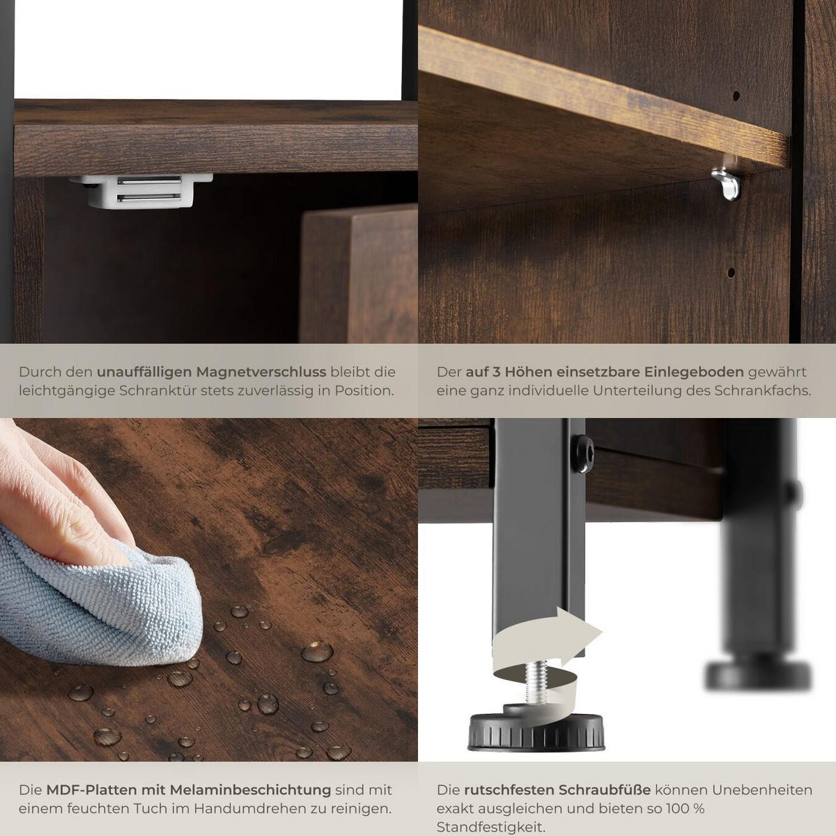 BEISTELLSCHRANK Cork,40,5 x 40,5 x 60,5 cm,Industrial Holz dunkel, rustikal - Rostfarben, Holz (40.5/60.5/40.5cm) - tectake
