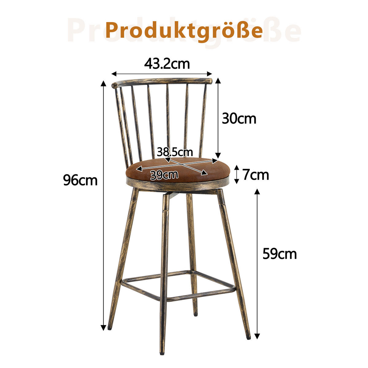 BAROVÁ STOLIČKA Windsor s čalouněným sedákem a kovovou konstrukcí - hnědá, textil (39/96/39cm) - Urban Meuble