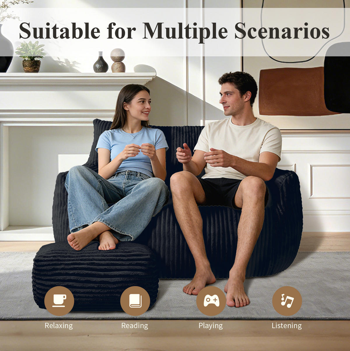 SITZSACK mit Memory-Foam Schwarz - Schwarz, Kunststoff (100/75/135cm) - Meubliv