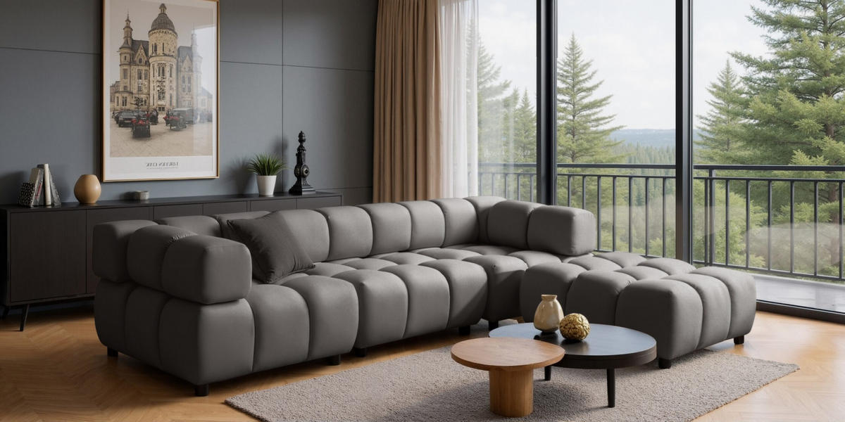 ECKSOFA L-Form Bolla, stoff Bluvel, Grau, Rechts - Hellgrau, Holz (288/192cm) - Kaiser Möbel