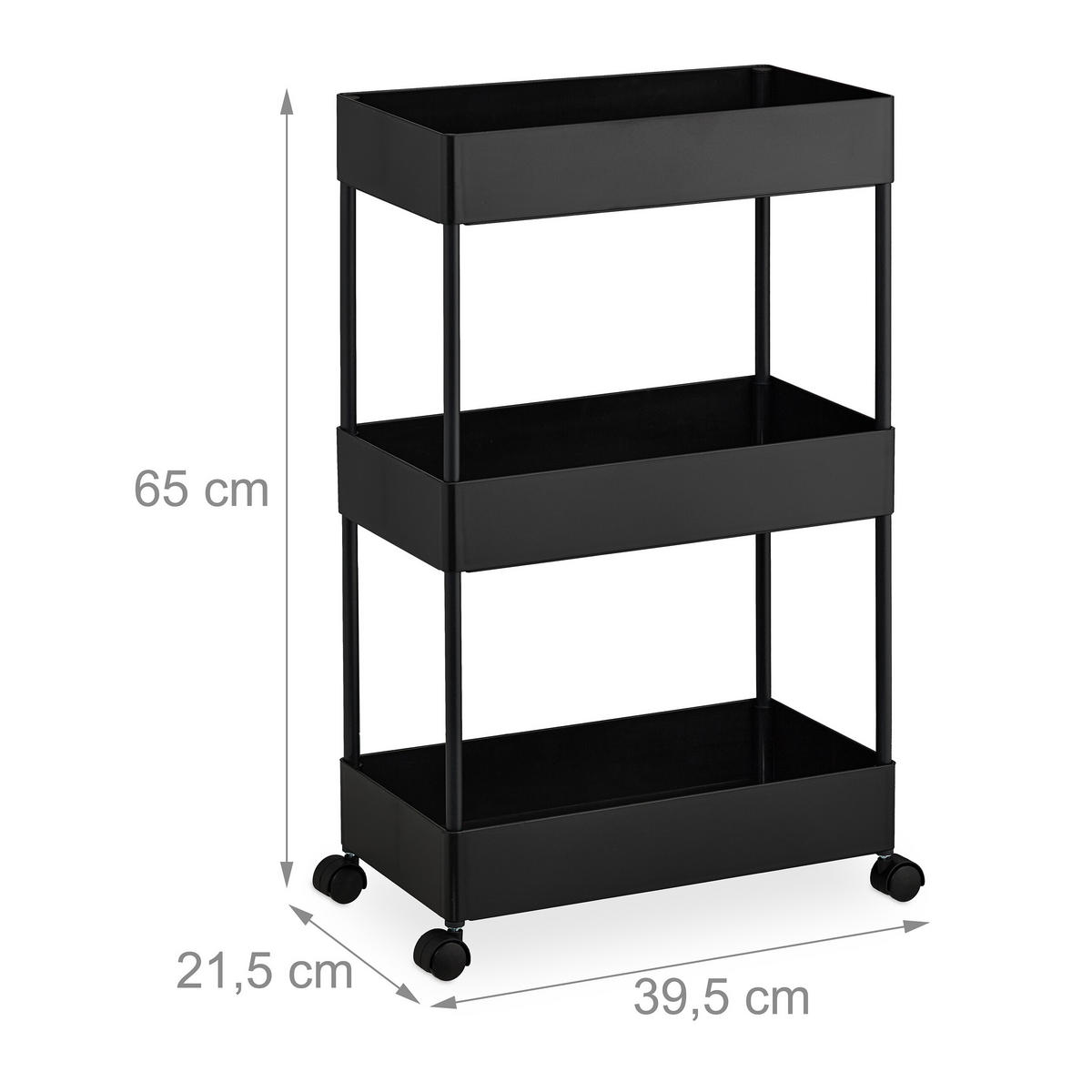 ROLLWAGEN - Schwarz, Kunststoff/Metall (39.5/65/21.5cm) - Relaxdays