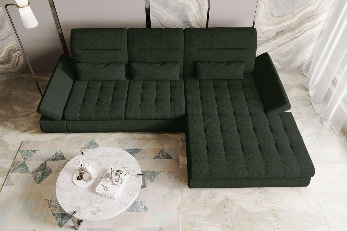 ECKSOFA Toscana Plus Velours inkl. Schlaffunktion - Olivgrün, Textil (300/179cm) - 99rooms