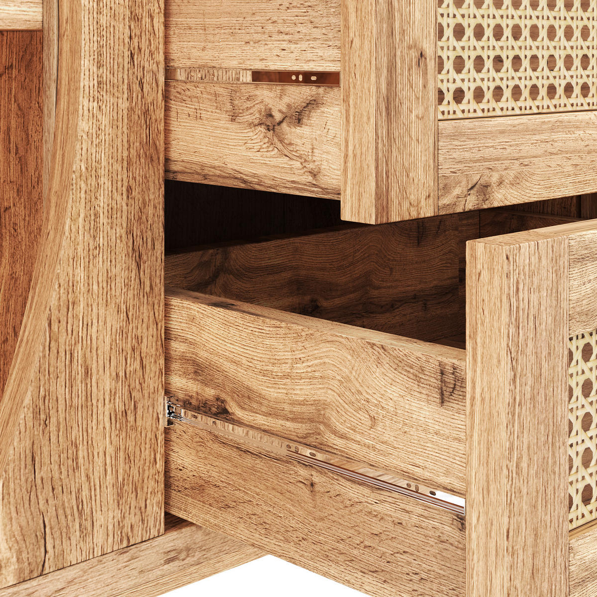 SIDEBOARD Rattan Schiebetüren verstellbare Böden modern - Naturfarben, Holzwerkstoff (40/76/140.5cm) - FLIEKS