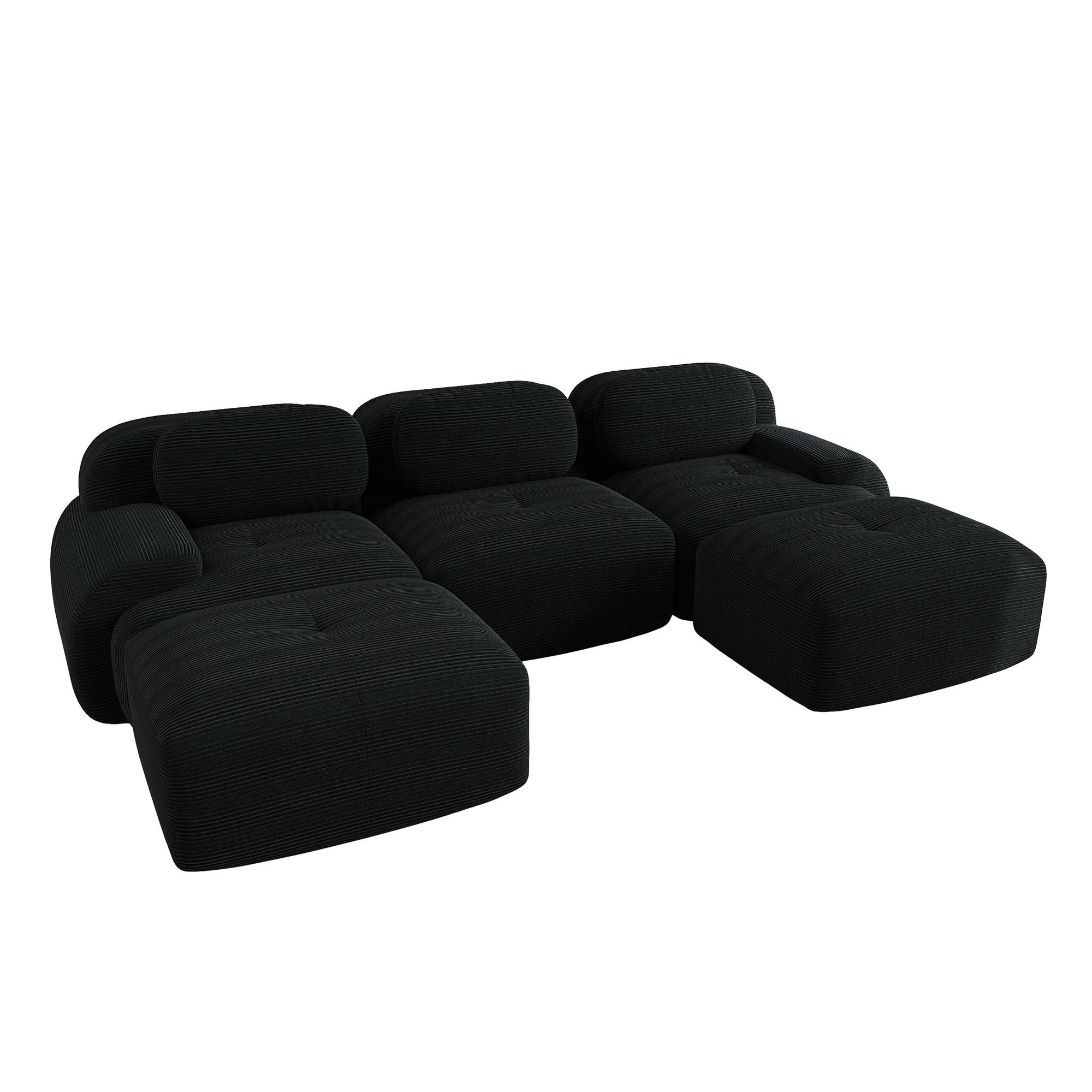 WOHNLANDSCHAFT Cord Schwarz montagefrei und rutschfest - Schwarz, Textil (298/75/178cm) - WISHDOR
