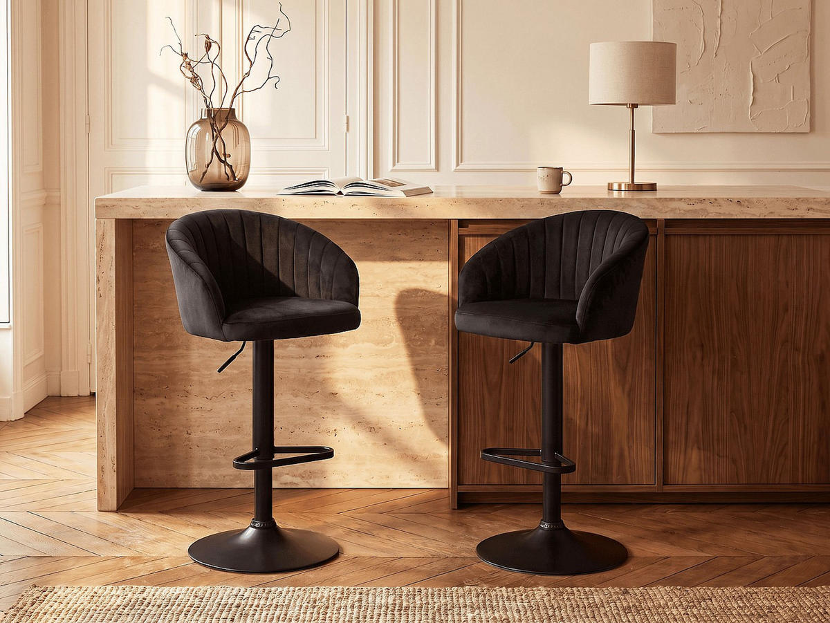 BARHOCKER - 54 cm x 52 cm - stoff - schwarz Doraliz - Schwarz, Textil (54/105/52cm) - Vente-Unique