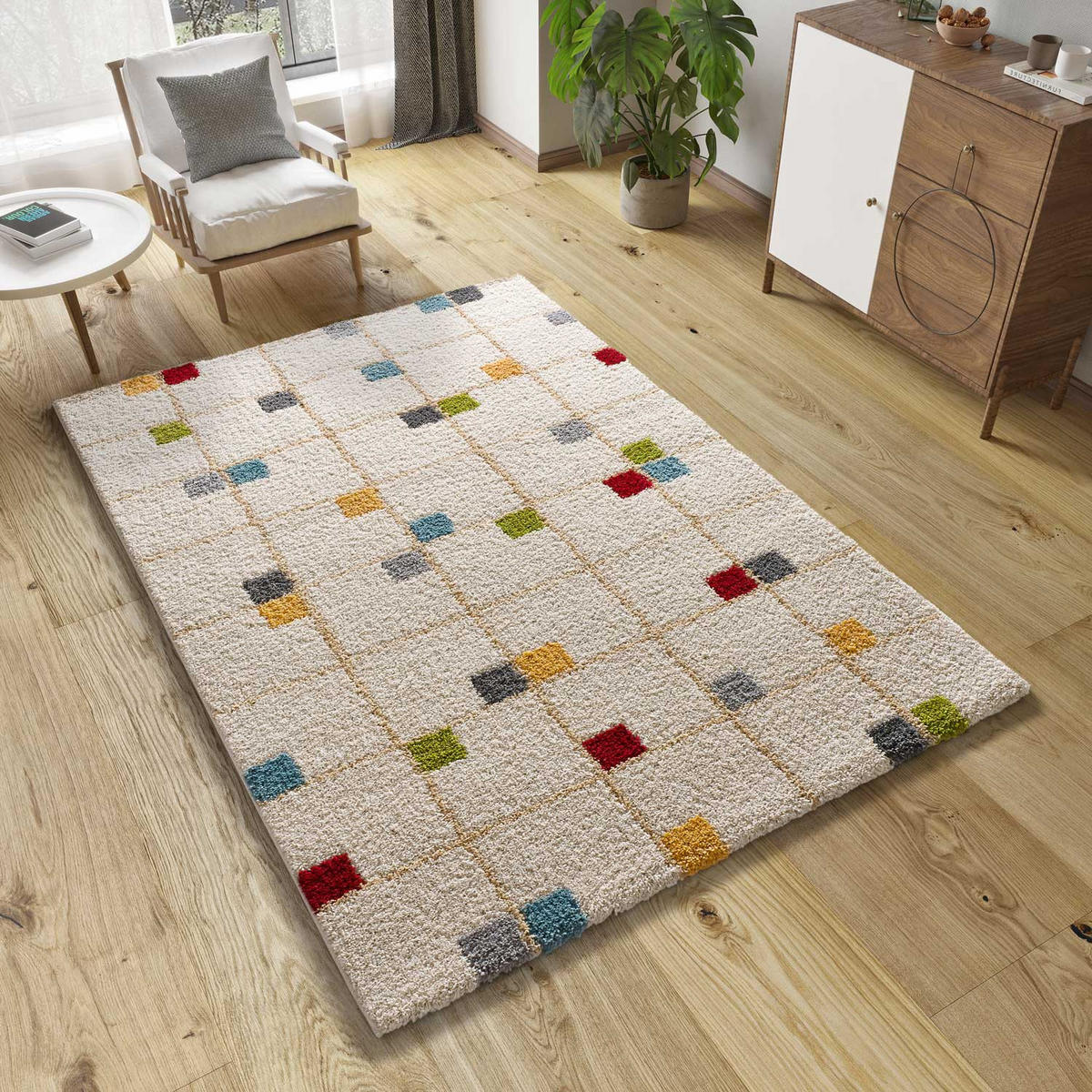 HOCHFLORTEPPICH beige und mehrfarbig Bremen 133/190 cm - Multicolor/Weiß, Naturmaterialien/Textil (133/190cm) - Atticgo
