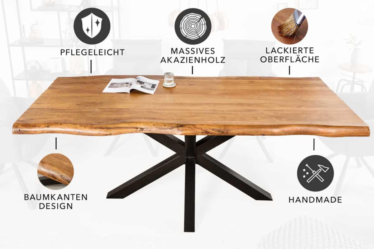 ESSTISCH MAMMUT NATURE Akazie 220cm - Schwarz/Braun, Holz/Metall (100/220/77cm) - riess-ambiente