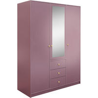 DREHTÜRENSCHRANK Solea Lux mit 3 Türen und 3 Schubladen, Pflaume - Pflaume/Goldfarben, Holzwerkstoff (150/200/57.5cm) - Beautysofa