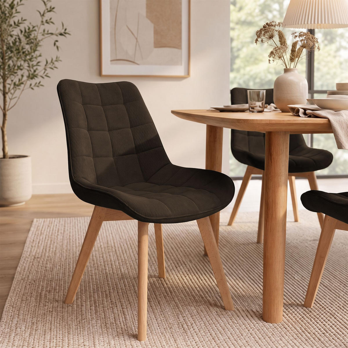 STUHL Cord Braun - Eukalyptusholzfarben/Braun, Holz/Textil (53/84/63cm) - CLP