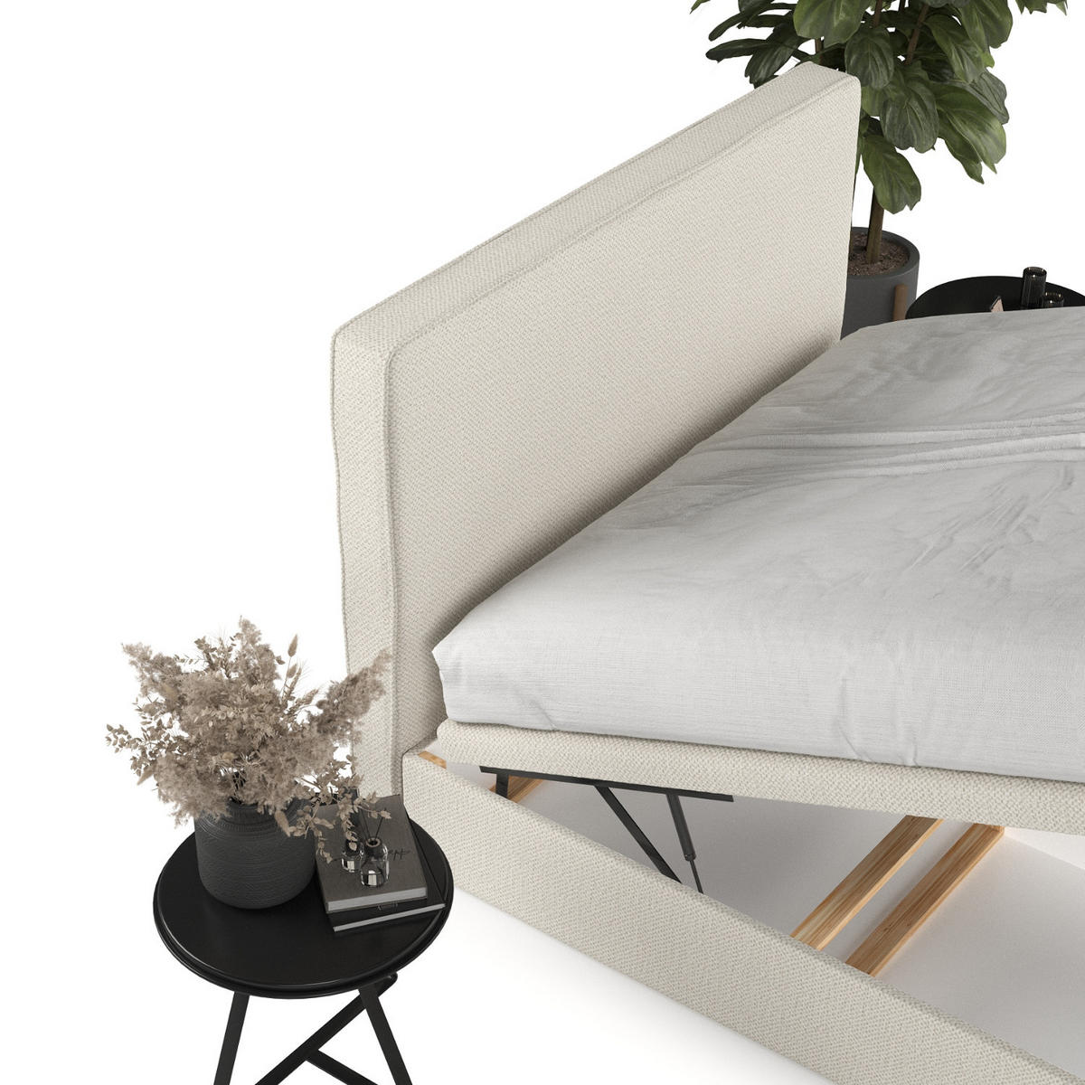 POLSTERBETT Hush mit Stauraum 180/200 cm Hellbeige im Alta Stoff - Sandfarben/Schwarz, Holz/Holzwerkstoff (180/200cm) - AltaBeds