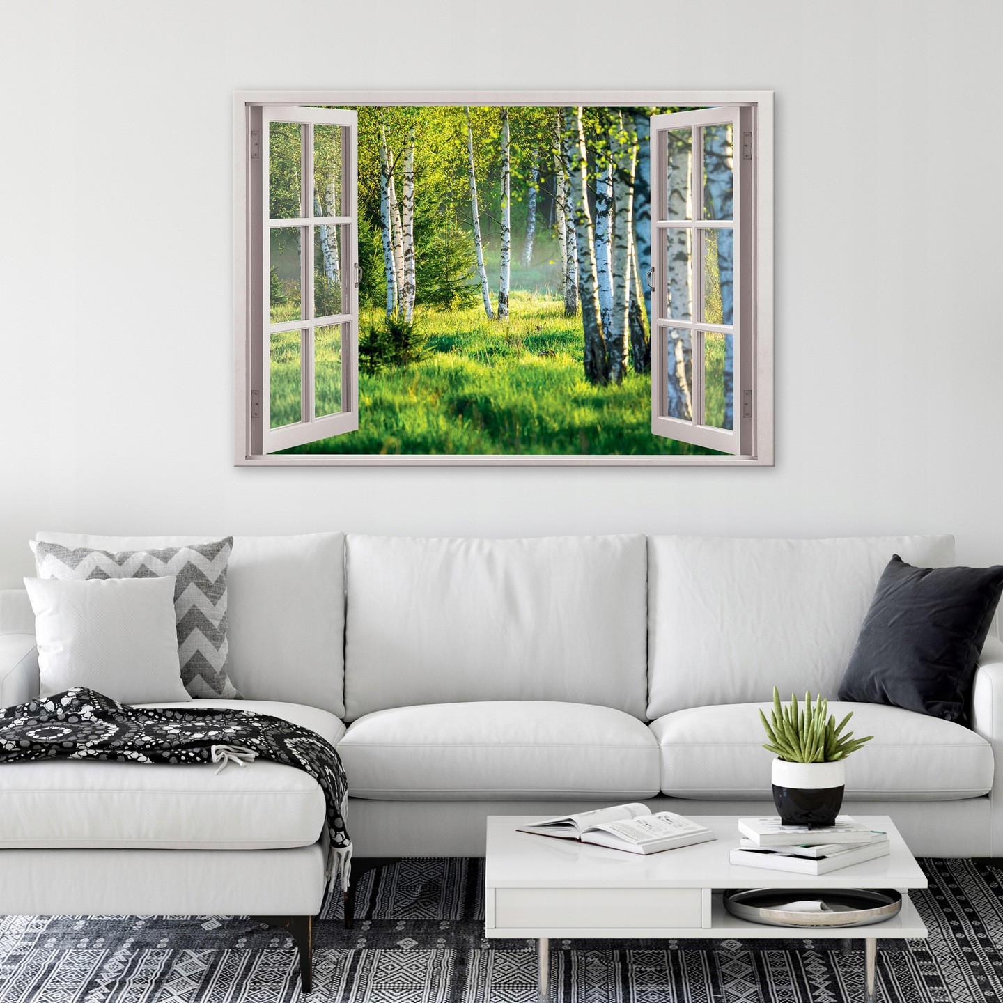 LEINWAND BILDER Fenster Wald Wohnzimmer 100x70 - Multicolor, Holzwerkstoff (100/70cm) - Wallarena