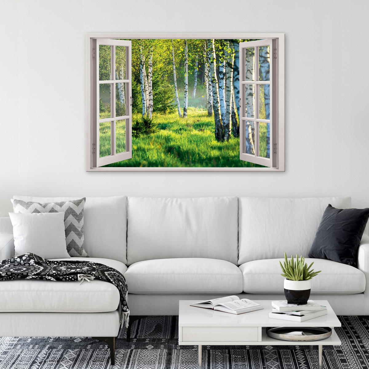 LEINWAND BILDER Fenster Wald Wohnzimmer 120x80 - Multicolor, Holzwerkstoff (120/80cm) - Wallarena