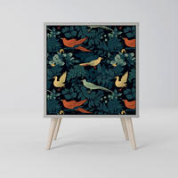 SIDEBOARD FOWL ORNAMENT, Grau, 57,5x42x77,5 cm, Schräge Buchenholzfüße - Buchefarben/Multicolor, Holzwerkstoff/Buchenholz (57.5/77.5/42cm) - SpaceRebels