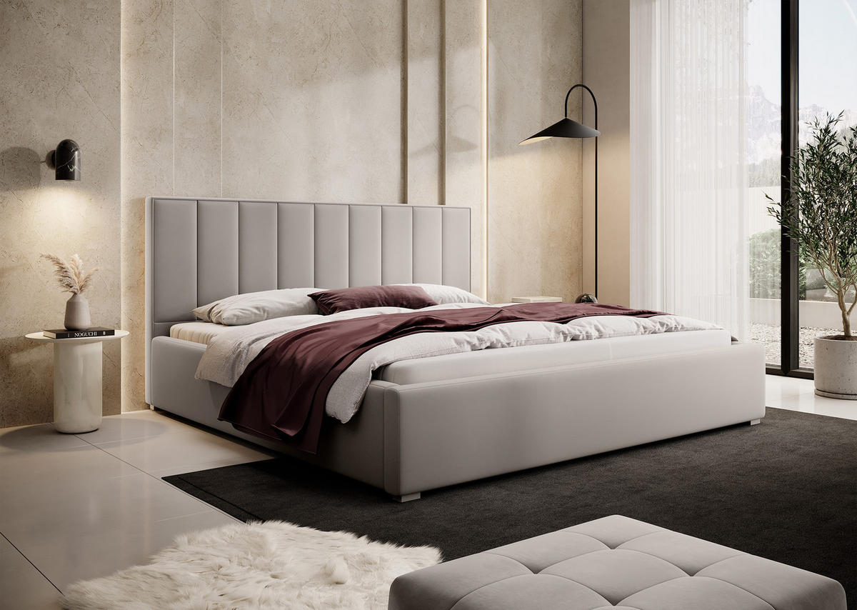 POLSTERBETT Rinus Grau Plüsch mit Bettkasten 160 cm - Greige, Textil (160/200cm) - Selsey