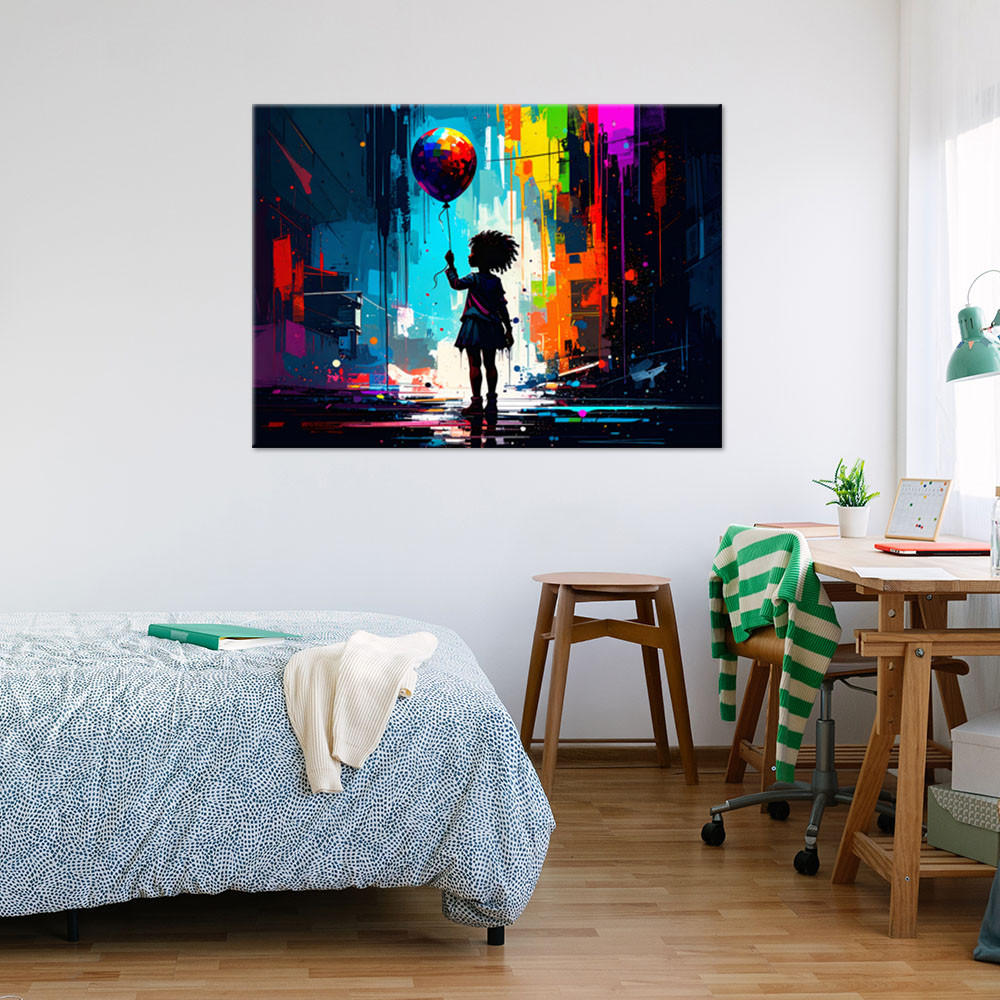 LEINWANDBILD Mädchen mit Ballon 60x40cm - Multicolor, Textil (60/40cm) - Feeby