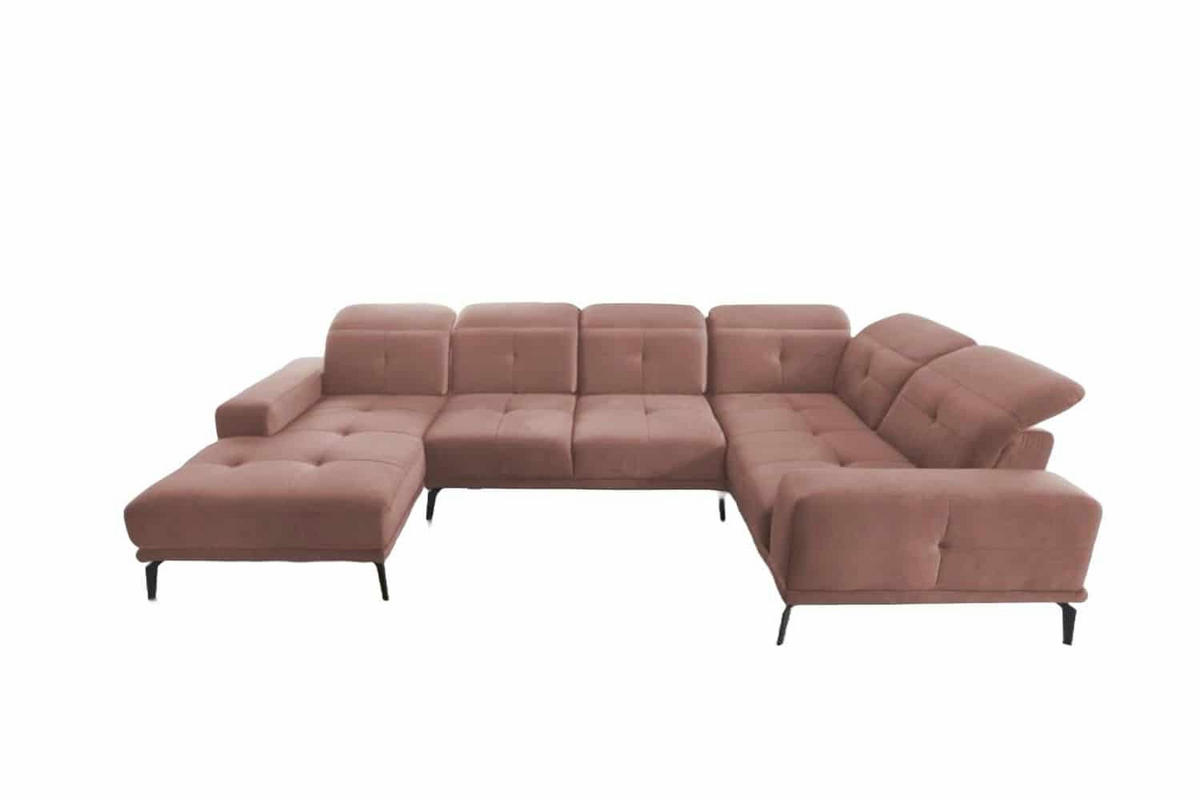 WOHNLANDSCHAFT mit Sitztiefenverstellung, wasserabweisender Nube-Stoff der Spitzenklasse - Schwarz/Rosa, Textil/Metall (210/77/350cm) - Eltap