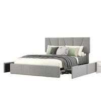 POLSTERBETT 140/200 cm Grau mit vier Schubladen und höhenverstellbarem Kopfteil ohne Matratze - Grau, Textil (140/200cm) - OKWISH
