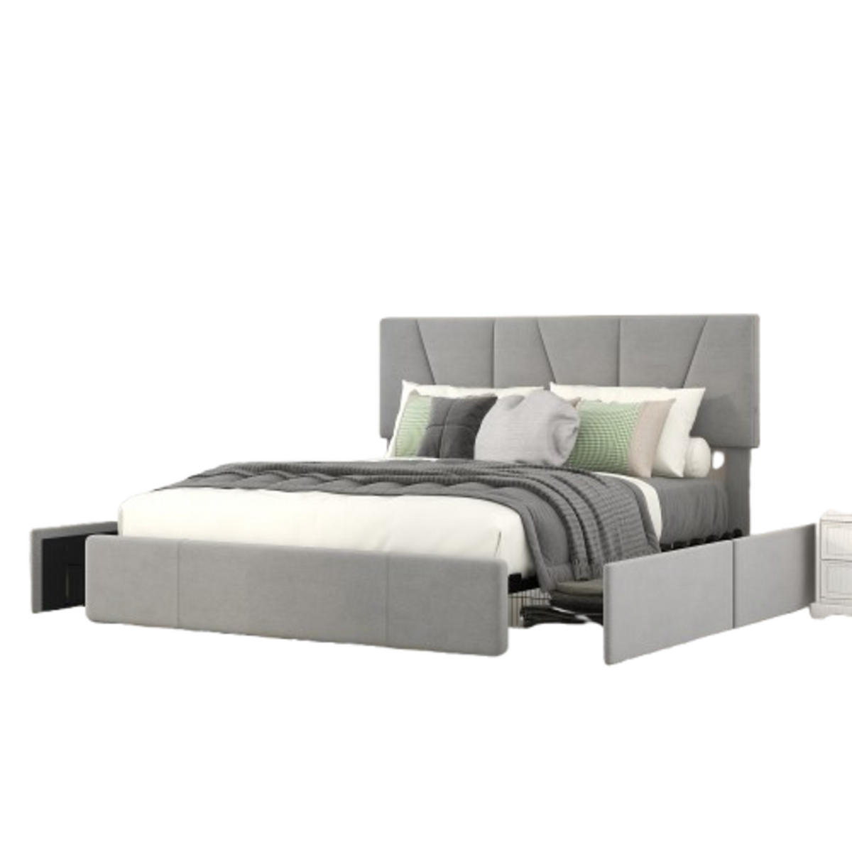 POLSTERBETT 140/200 cm Grau mit vier Schubladen und höhenverstellbarem Kopfteil ohne Matratze - Grau, Textil (140/200cm) - OKWISH