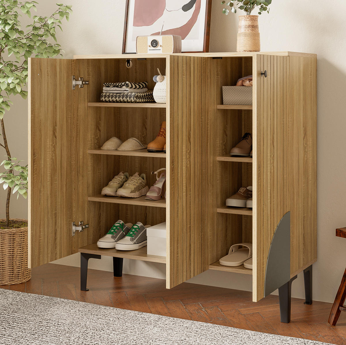 SCHUHSCHRANK 90/32/94 cm Holzfarbe aus PB mit 3 Türen und Ablage - Naturfarben, Holzwerkstoff (90/94/32cm) - OKWISH