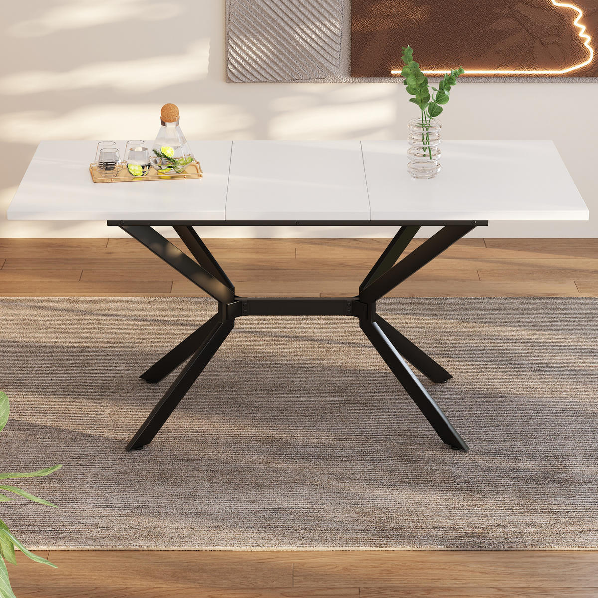 ESSTISCH 120/160/80 cm in Weiß aus MDF, ausziehbar mit schwarzen Metallbeinen - Weiß, Holzwerkstoff (160/75/80cm) - Flora Grace