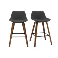 BARHOCKER Dunkelgrau Holz H65 cm 2er-Set NONIE - Anthrazit, Textil (50/85.5/49cm) - Miliboo