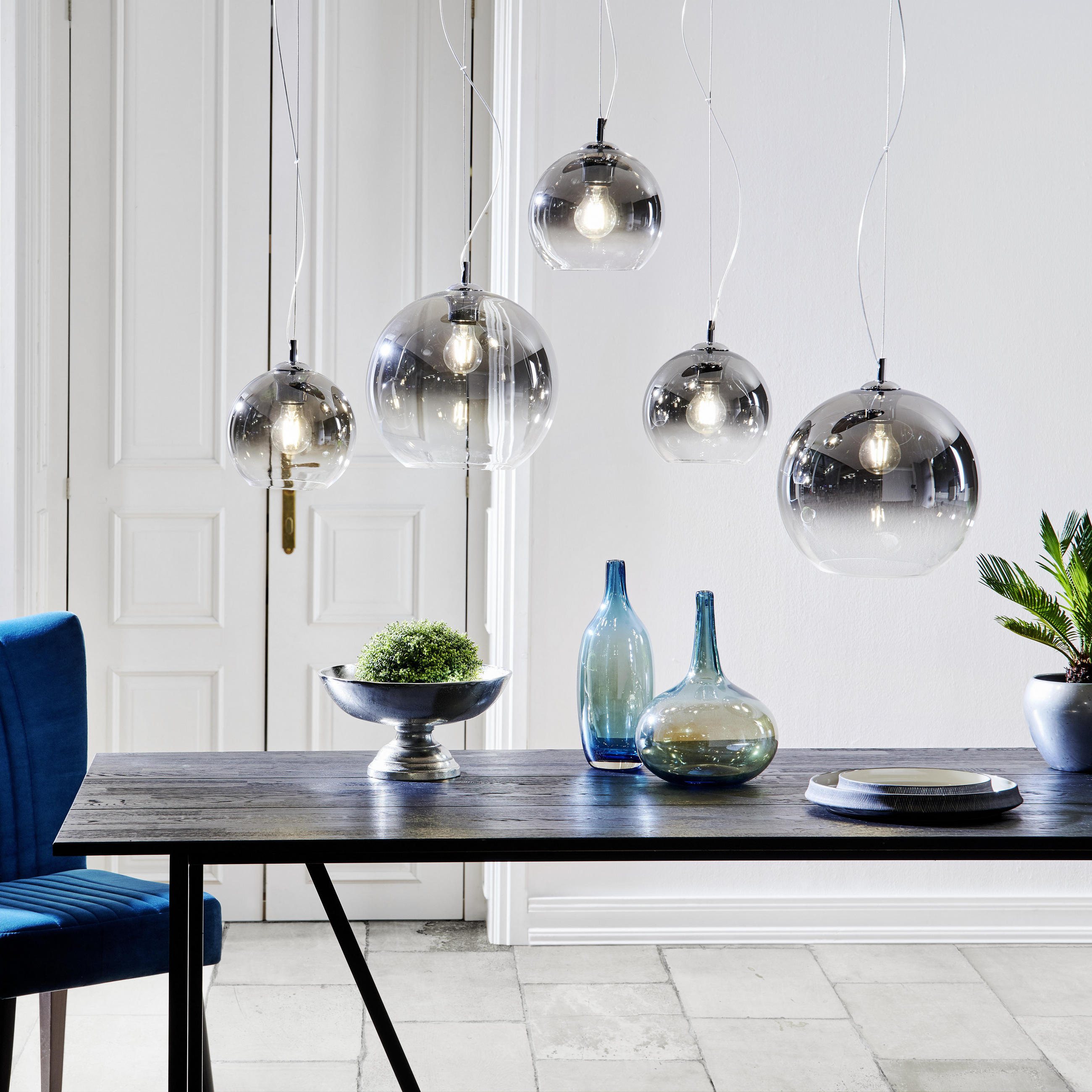 Designová kulatá závěsná světla z kouřového skla