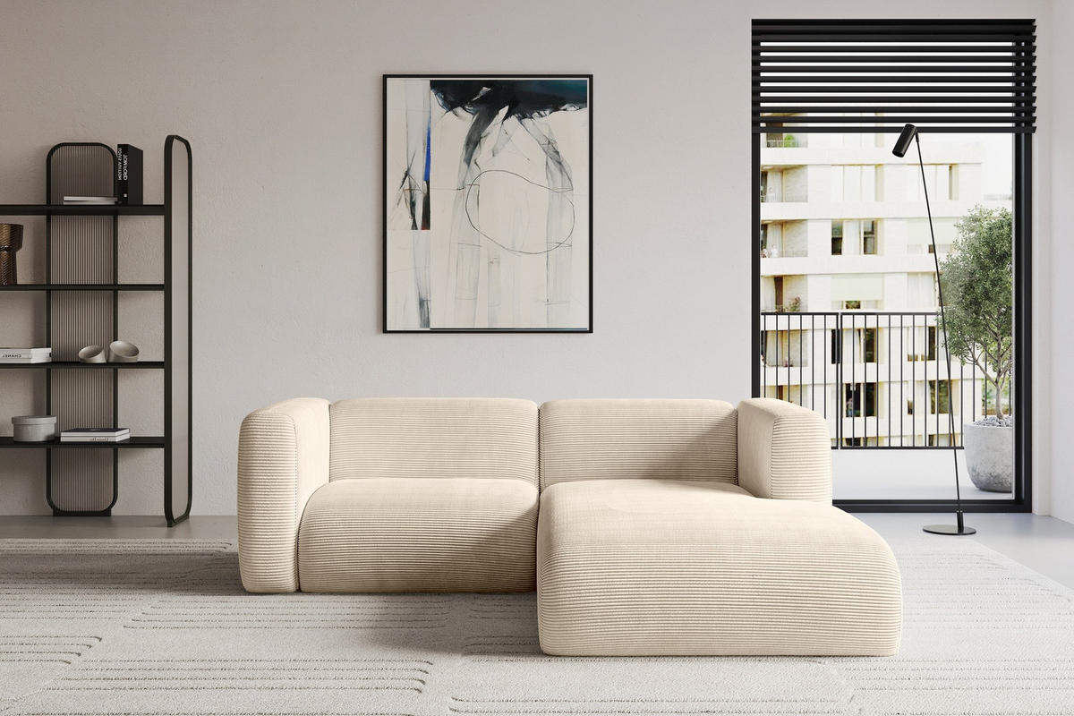 ECKSOFA Ottomane Rechts MIRA-L1 227x179x89 Beige Cord - Sandfarben/Beige, Holzwerkstoff/Kunststoff (227/179cm) - ALTDECOR