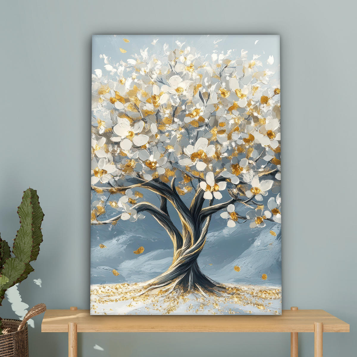 LEINWANDBILD Baum - Winter - Baum des Lebens - Modern - Gold 40x60 cm - Goldfarben, Textil (40/60cm) - MuchoWow